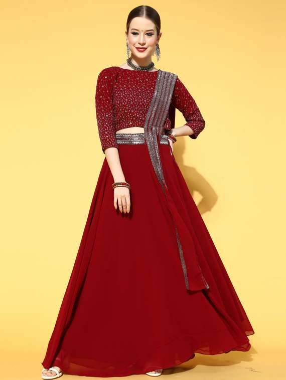 zari dori sequence work lehenga choli with attached dupatta