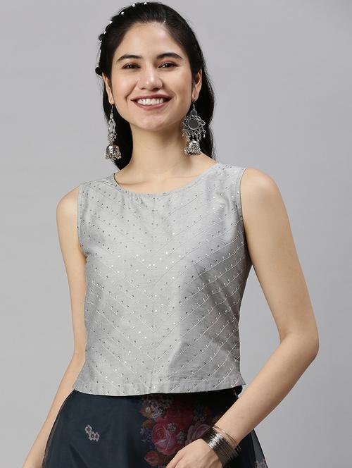 women's grey round neck top - 18478744 - Standard Image - 0