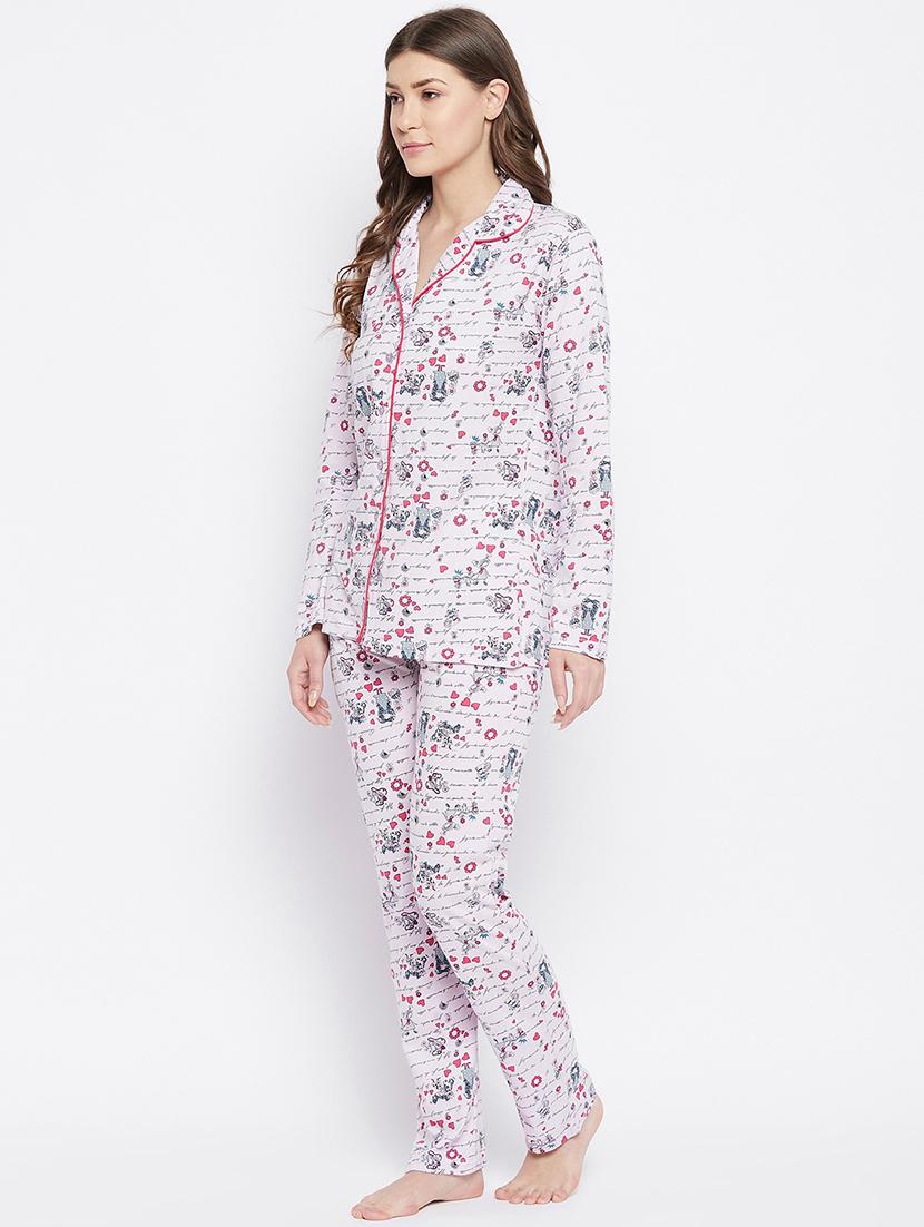 lapel neck printed nightwear pyjama set - 18478827 - Standard Image - 1