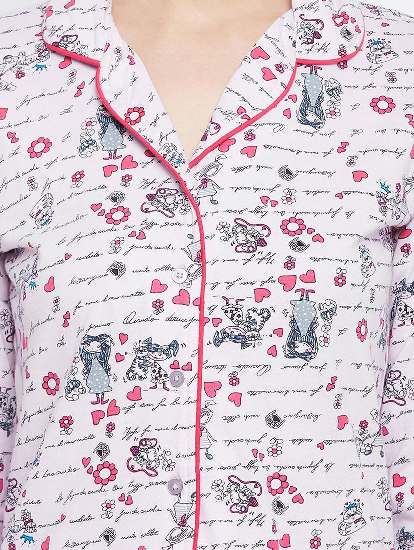 lapel neck printed nightwear pyjama set - 18478827 - Standard Image - 4