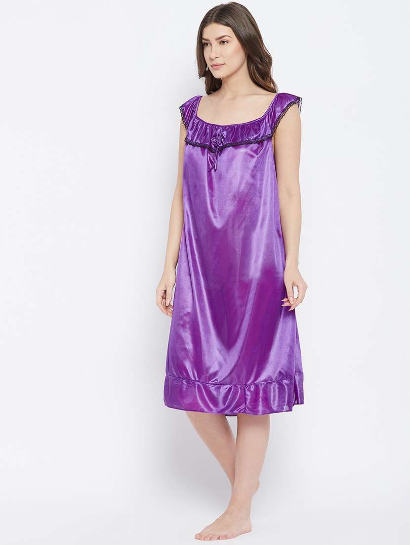 women solid color viscose nighty - 18478841 - Standard Image - 1