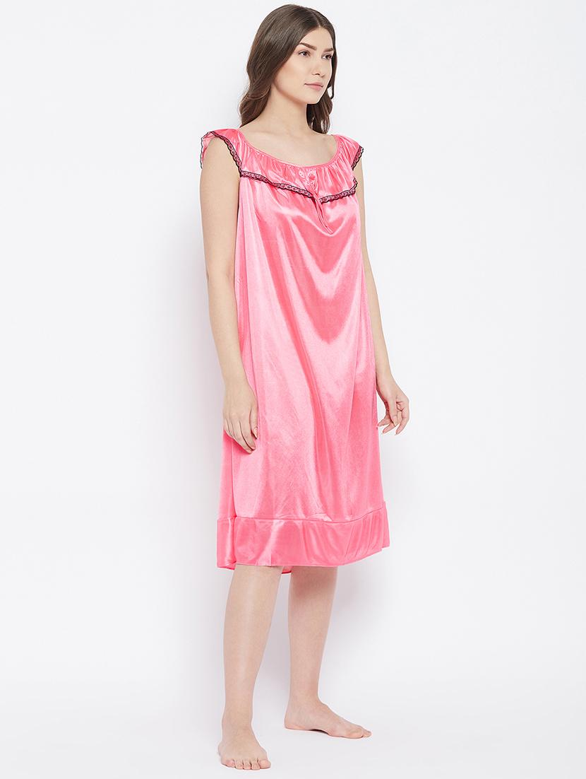women solid pink nighty - 18478842 - Standard Image - 1