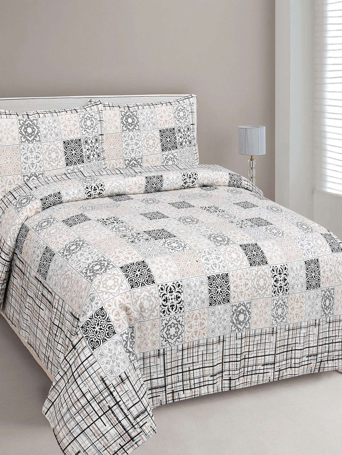 easygoods 240 tc queen bedsheet with 2 pillow covers | monarch