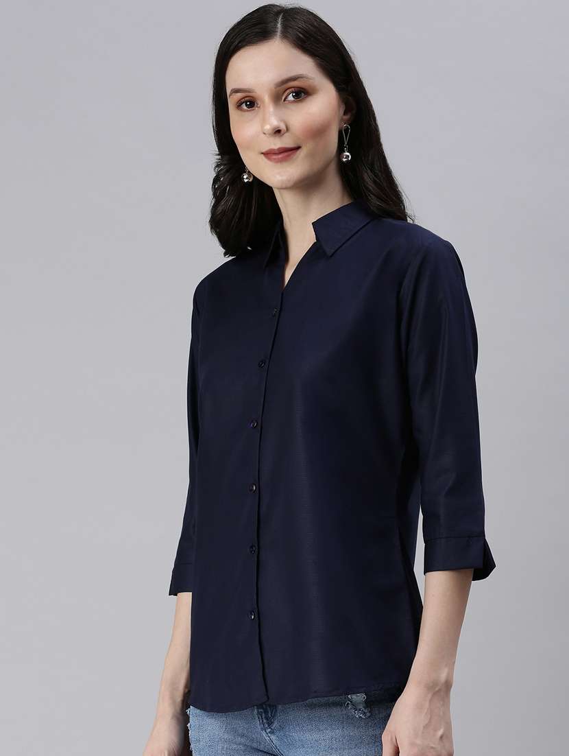 navy blue solid regular shirt  - 18479530 -  Standard Image - 1