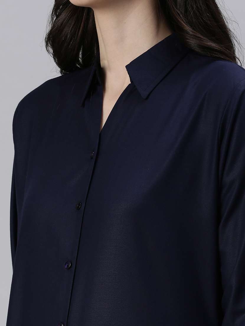 navy blue solid regular shirt  - 18479530 -  Standard Image - 4