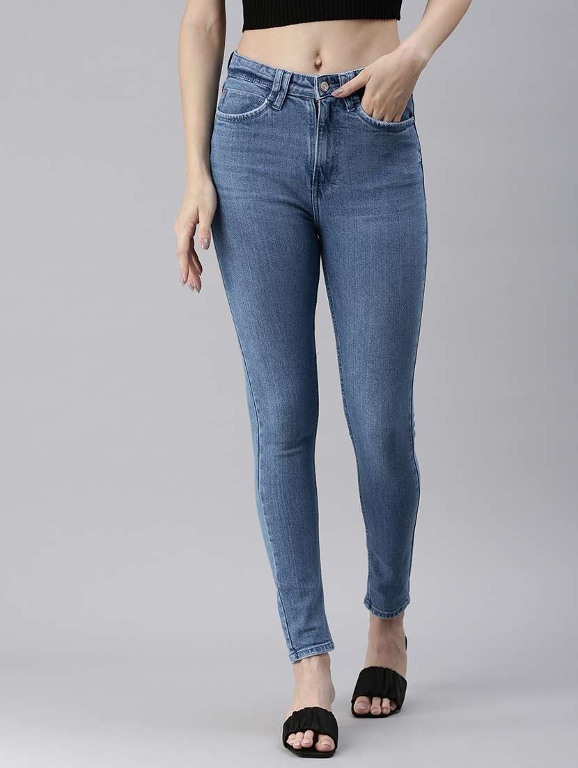 high rise stone washed skinny fit jeans 