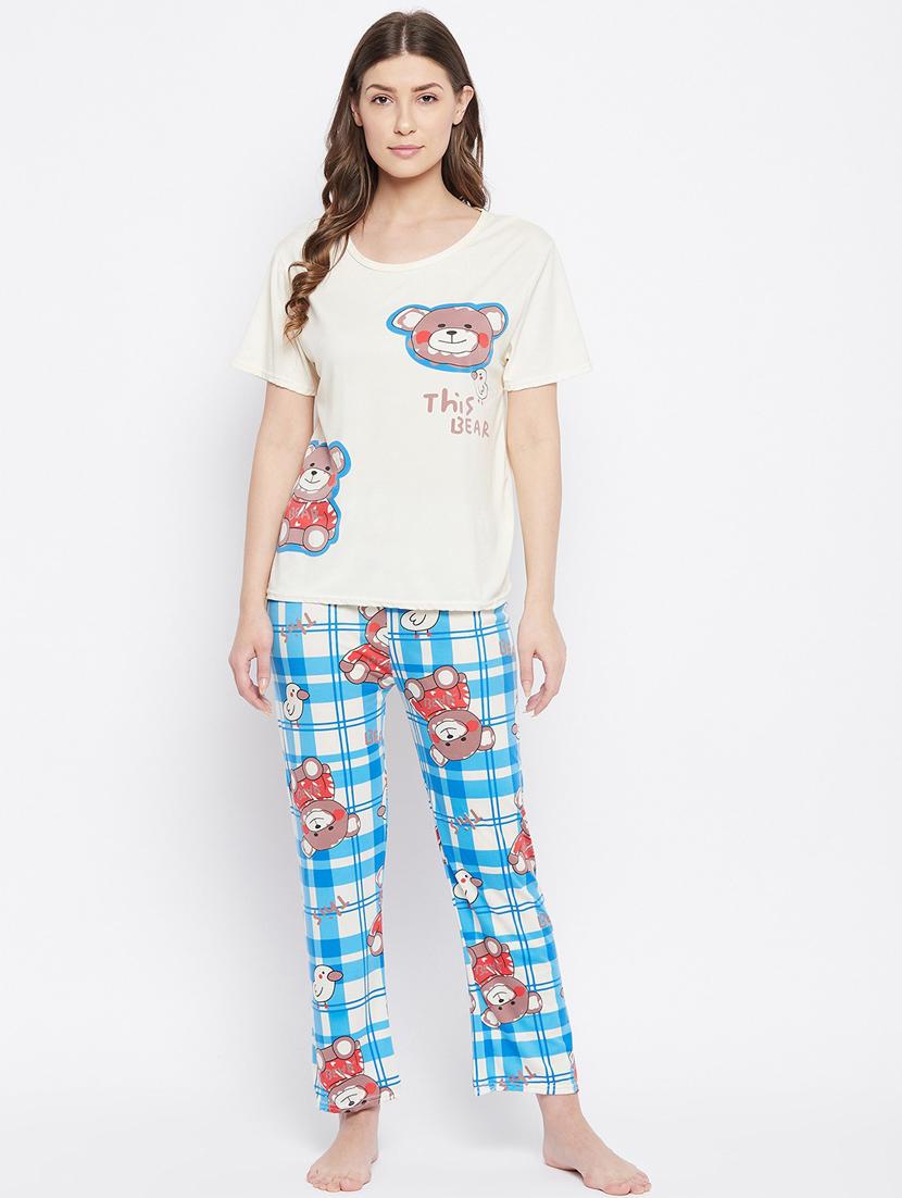 round neck printed nightwear pajama set - 18479713 - Standard Image - 1