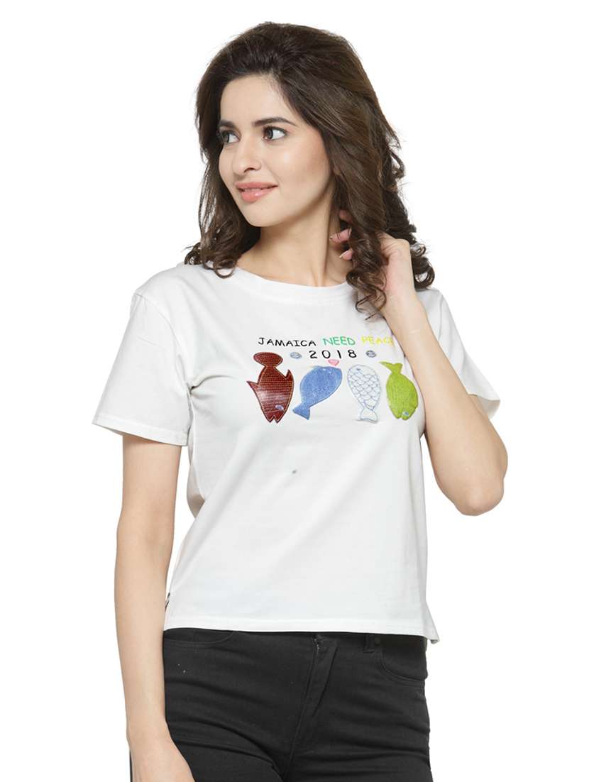 women's front print round neck t-shirt
