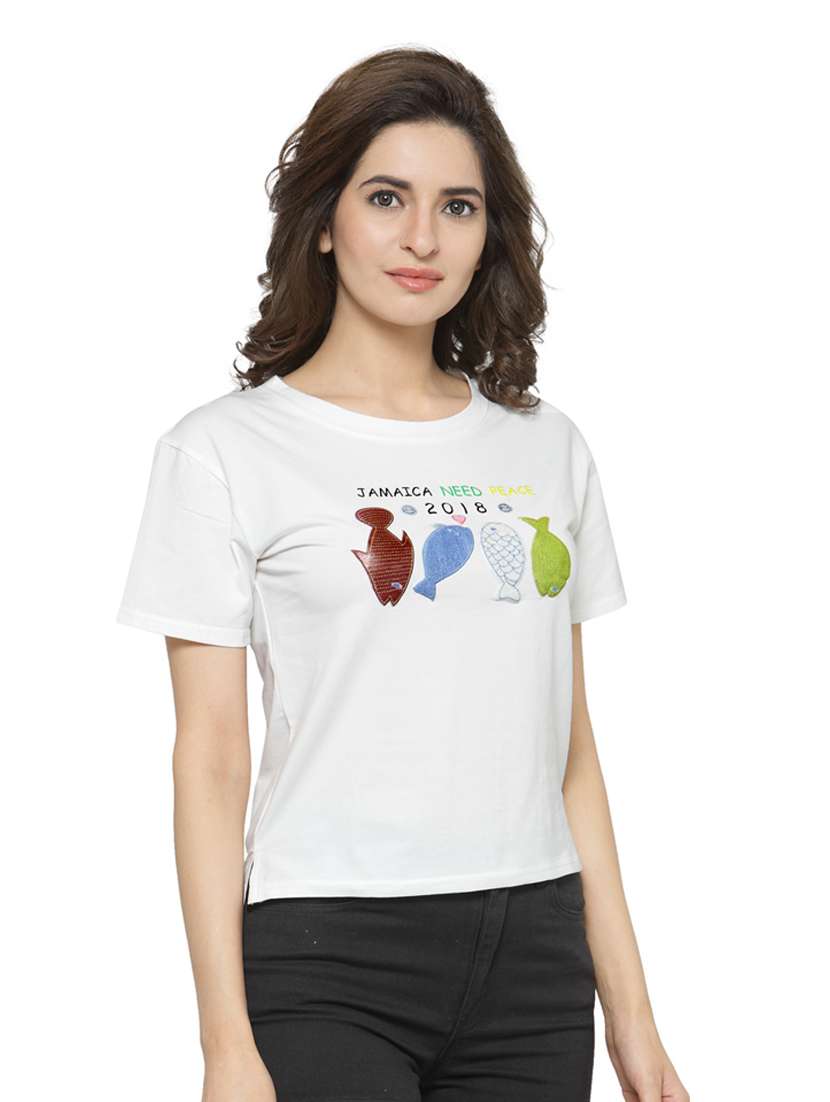women's front print round neck t-shirt - 18479815 -  Standard Image - 1