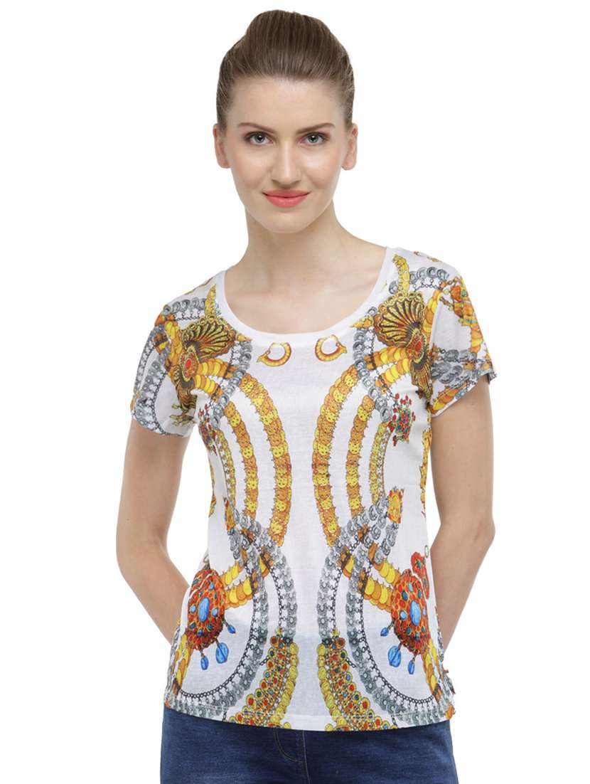 women's front print round neck t-shirt