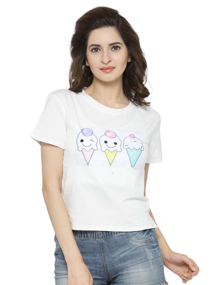 women's chest print round neck t-shirt - 18479819 -  Standard Image - 1