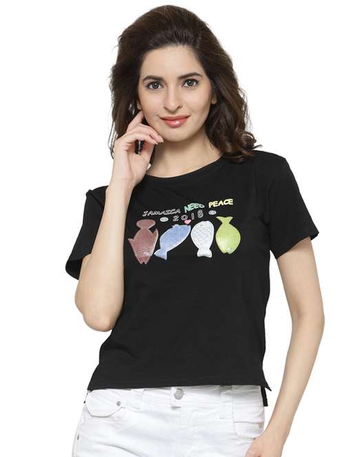 women's front print round neck t-shirt - 18479826 - Standard Image - 0