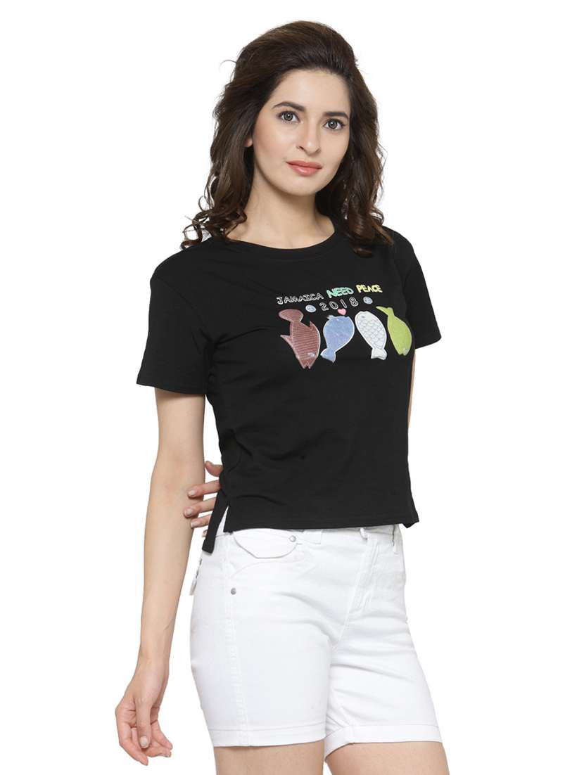 women's front print round neck t-shirt - 18479826 - Standard Image - 1