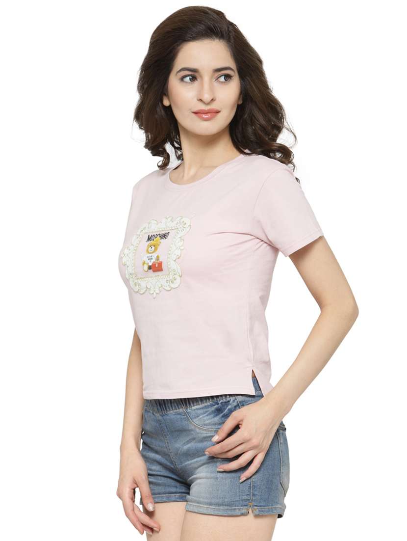 women's chest print round neck t-shirt - 18479828 - Standard Image - 1