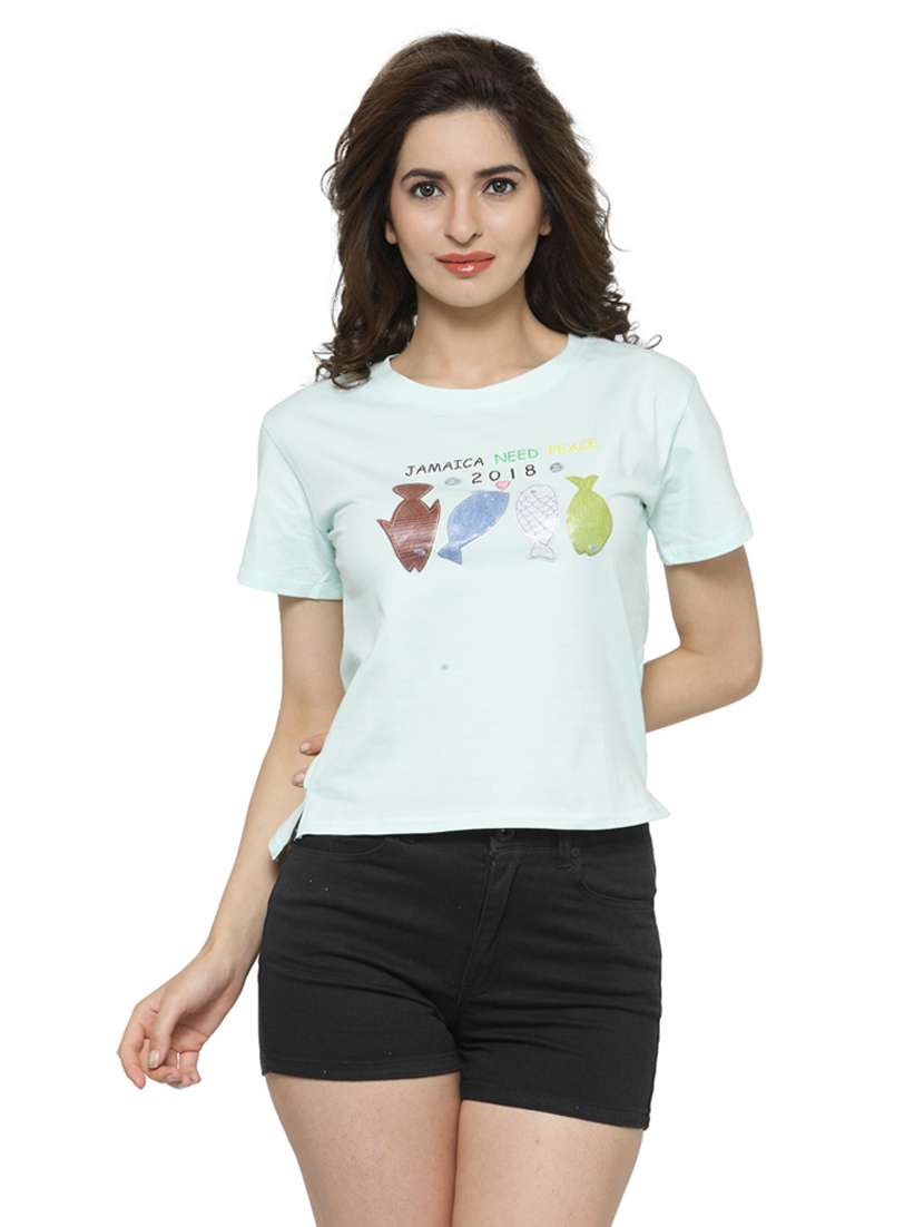 women's chest print round neck t-shirt