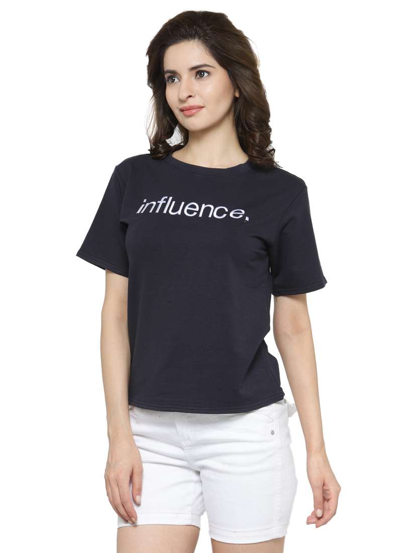 women's chest print round neck t-shirt - 18479831 -  Standard Image - 1