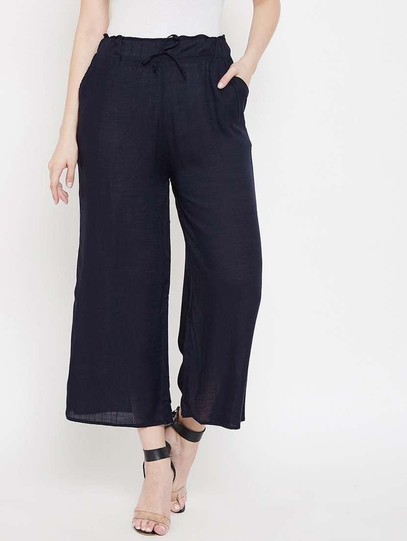 drawstring waist solid palazzo 