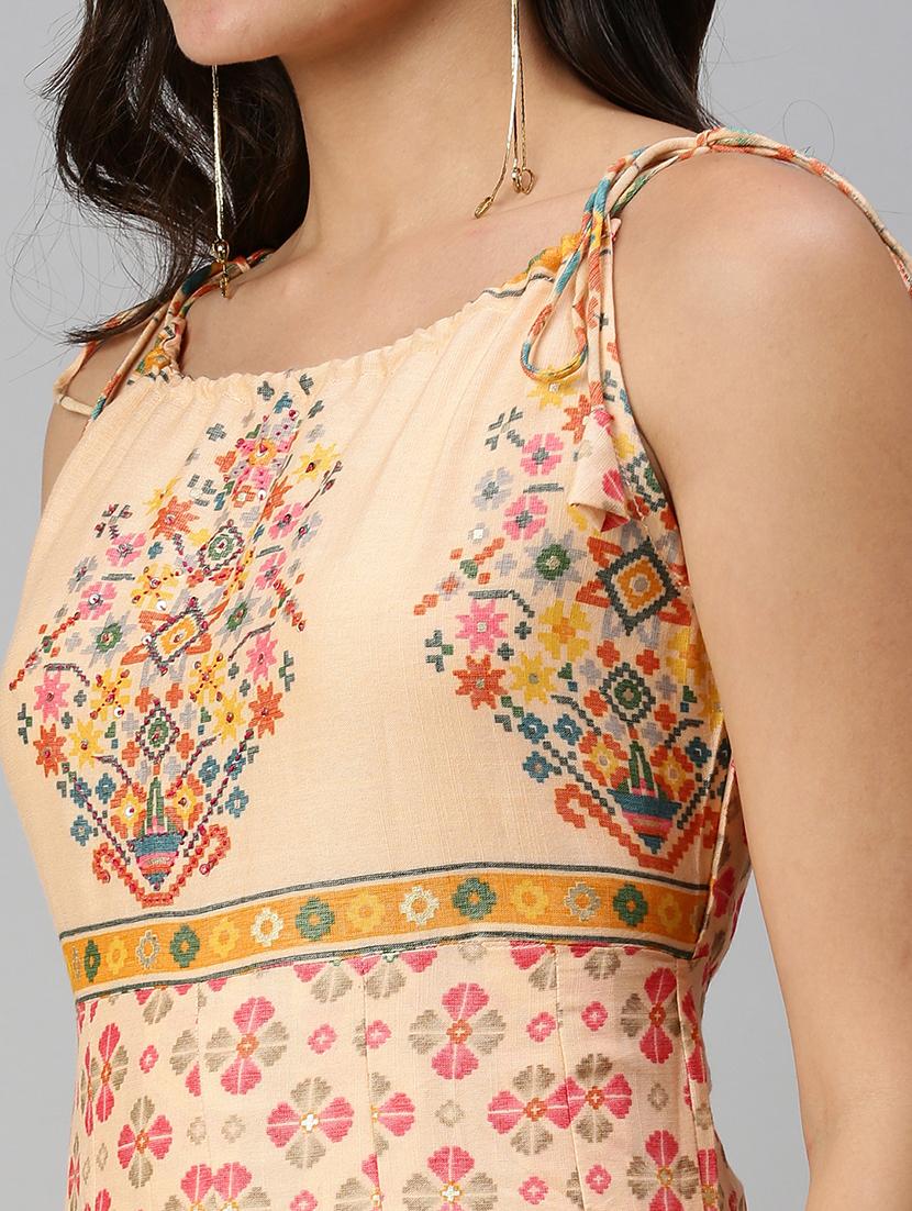 tie knot shoulder printed maxi dress - 18480198 - Standard Image - 4