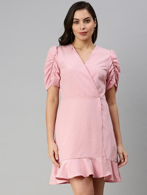 women's wrap solid dress - 18480221 - Standard Image - 0