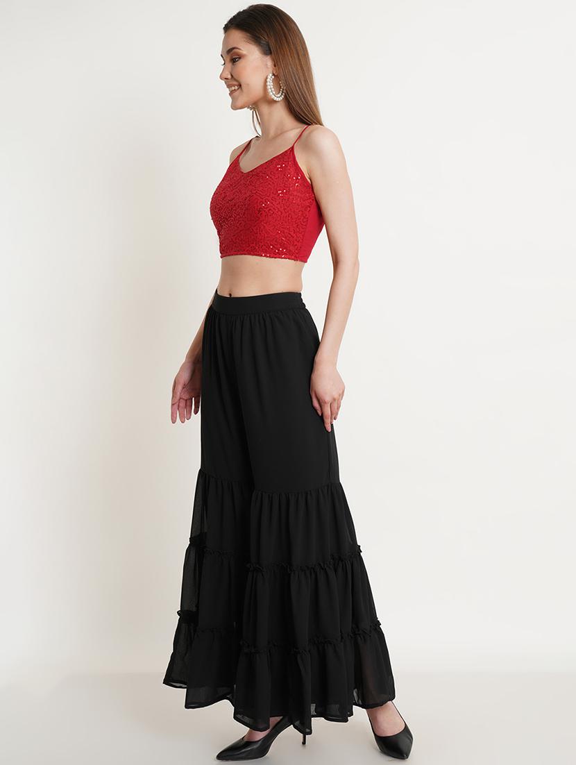 women red sequin work fusion set - 18480638 - Standard Image - 1