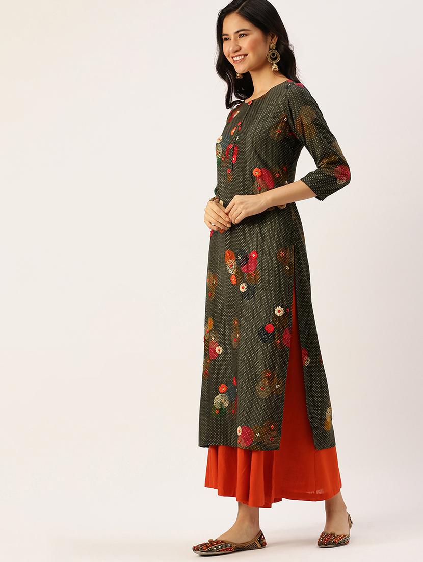 embroidered straight kurta - 18480678 -  Standard Image - 1