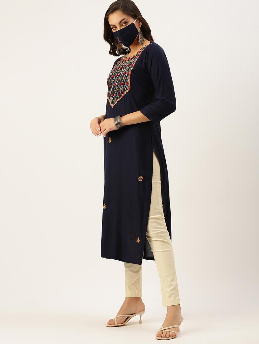 embroidered straight kurta - 18480763 -  Standard Image - 1