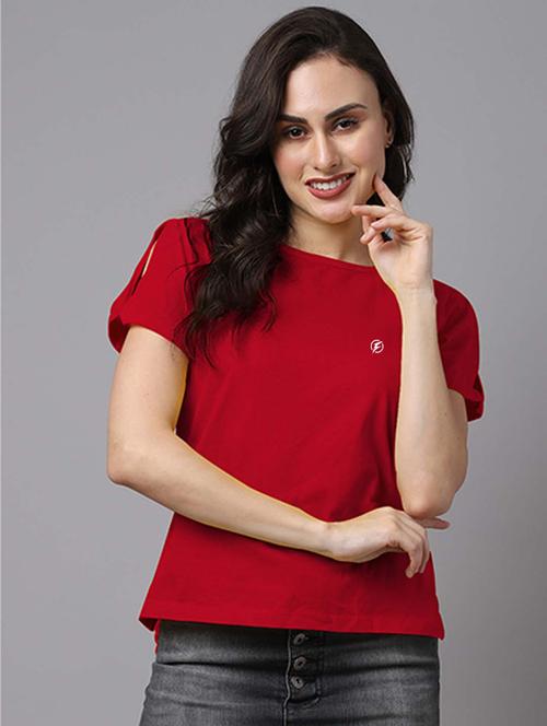 red round neck solid top - 18480861 - Standard Image - 0