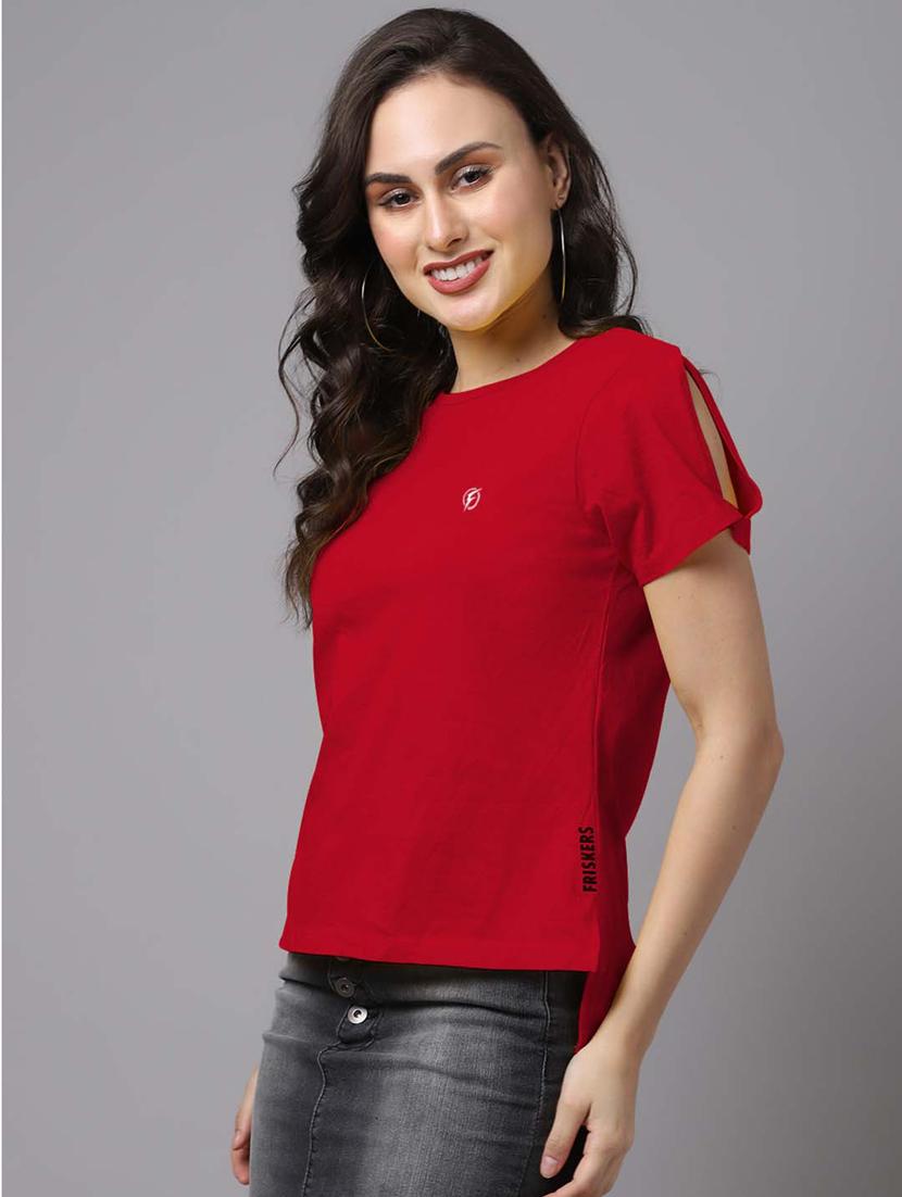red round neck solid top - 18480861 - Standard Image - 1