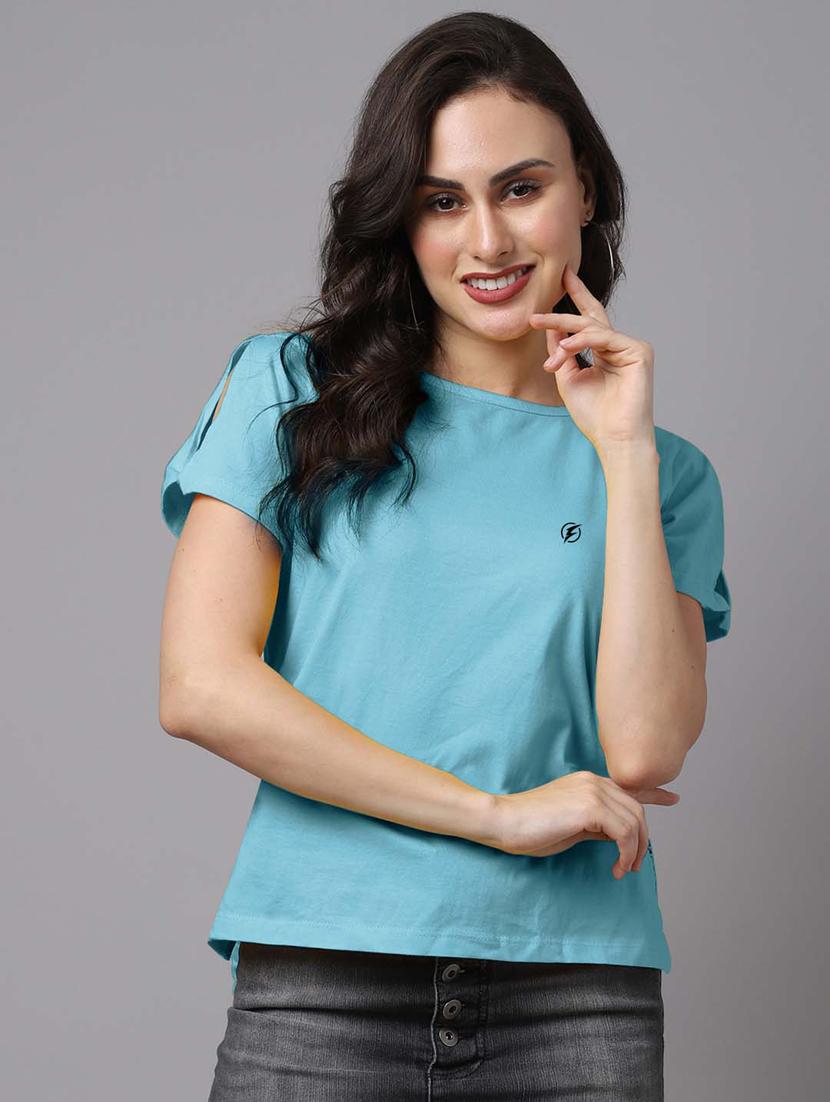 blue round neck solid t-shirt - 18480865 - Zoom Image - 0