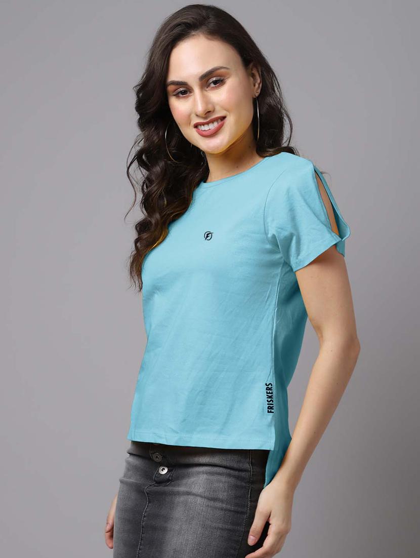 blue round neck solid t-shirt - 18480865 - Standard Image - 1