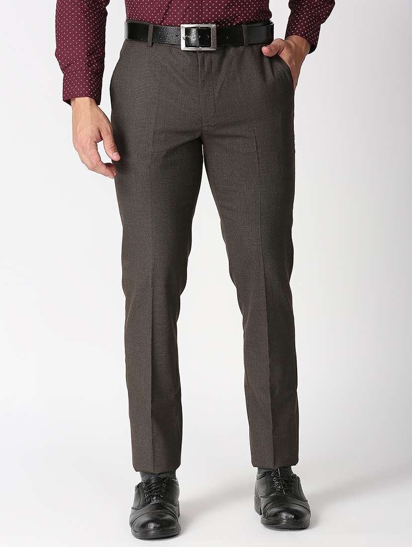brown solid formal trouser