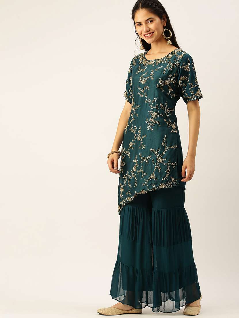 women embellished kurta sharara with dupatta set - 18480925 - Standard Image - 1