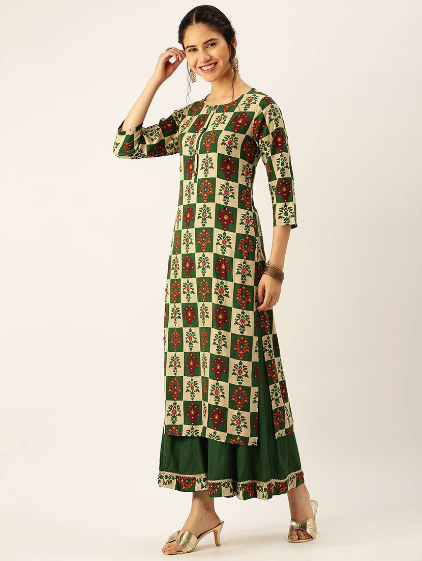women printed round neck kurta palazzo set - 18480935 -  Standard Image - 1