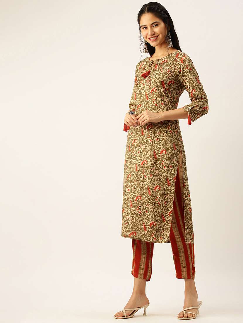 women three quarter sleeve kurta pant with dupatta set - 18480938 -  Standard Image - 1