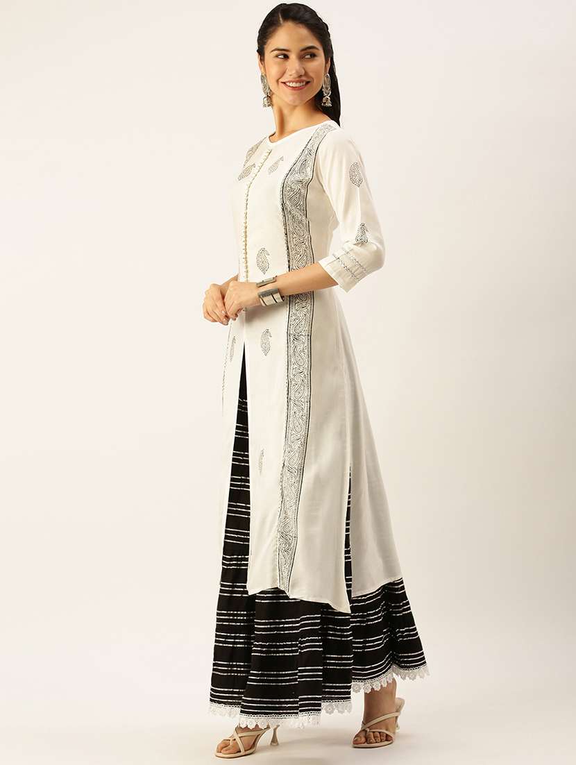 women paisley printed v neck kurta skirt set - 18480940 -  Standard Image - 1