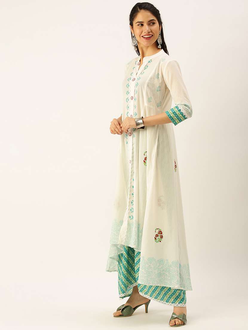 women paisley mandarin neck kurta palazzo set - 18480941 -  Standard Image - 1