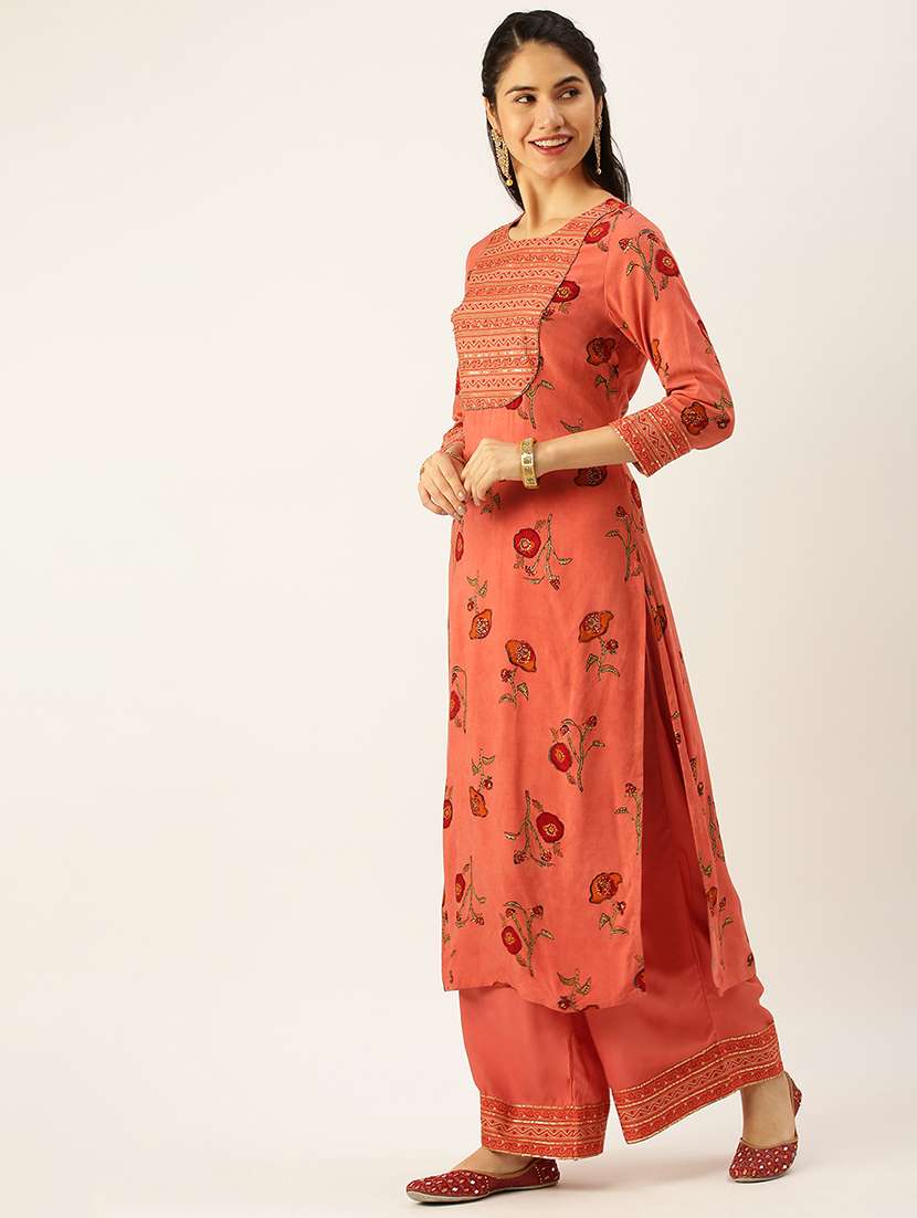 women floral round neck kurta palazzo set - 18480949 -  Standard Image - 1