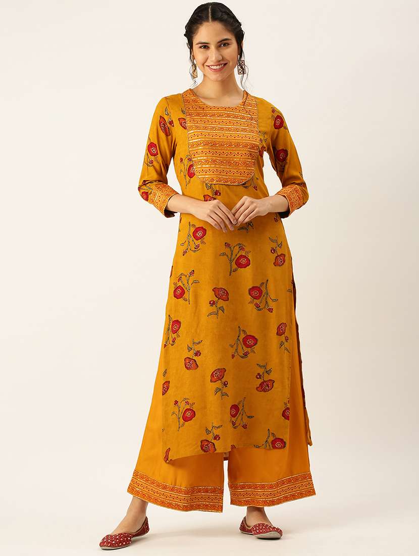 women floral round neck kurta palazzo set