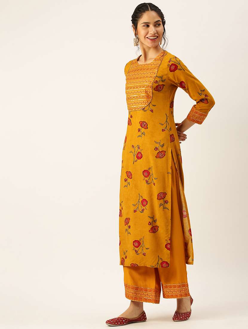 women floral round neck kurta palazzo set - 18480950 -  Standard Image - 1