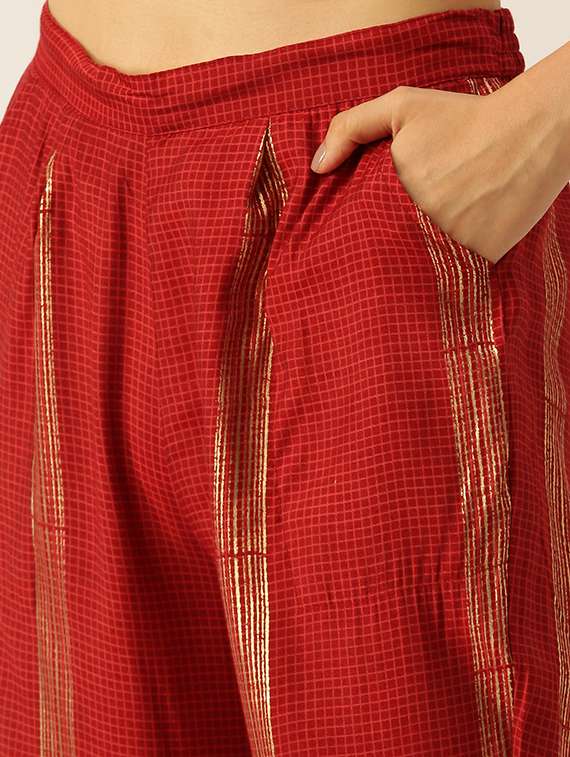 women checks round neck kurta pant set - 18480960 -  Standard Image - 4