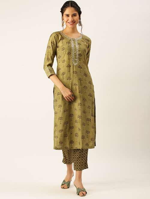 women printed round neck kurta pant set - 18480964 -  Standard Image - 0