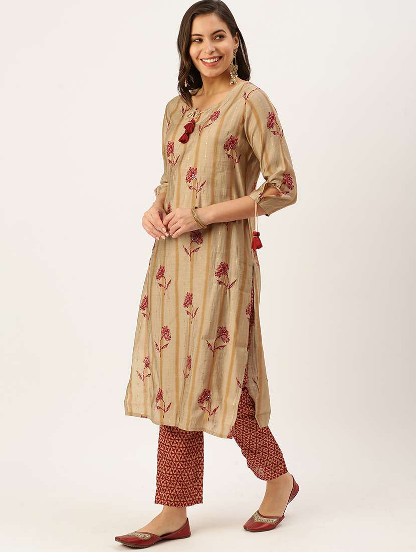 women three quarter sleeve kurta pant with dupatta set - 18480966 -  Standard Image - 1