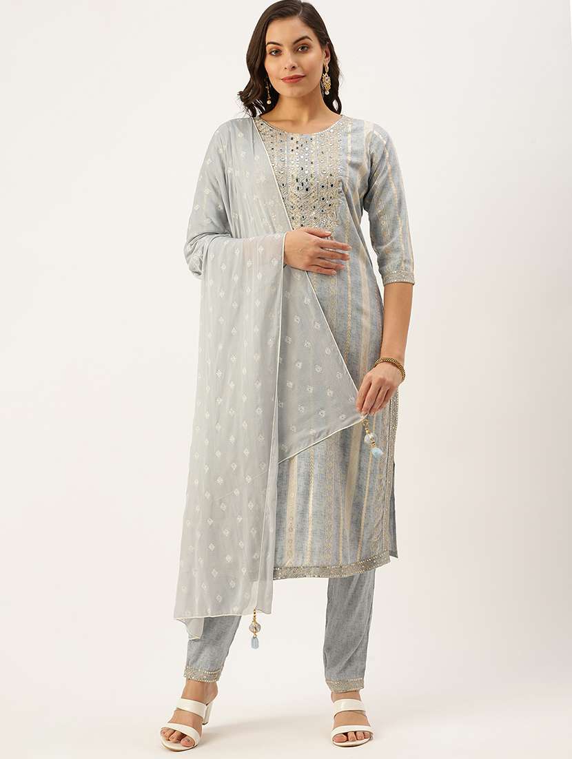 women three quarter sleeve kurta pant with dupatta set