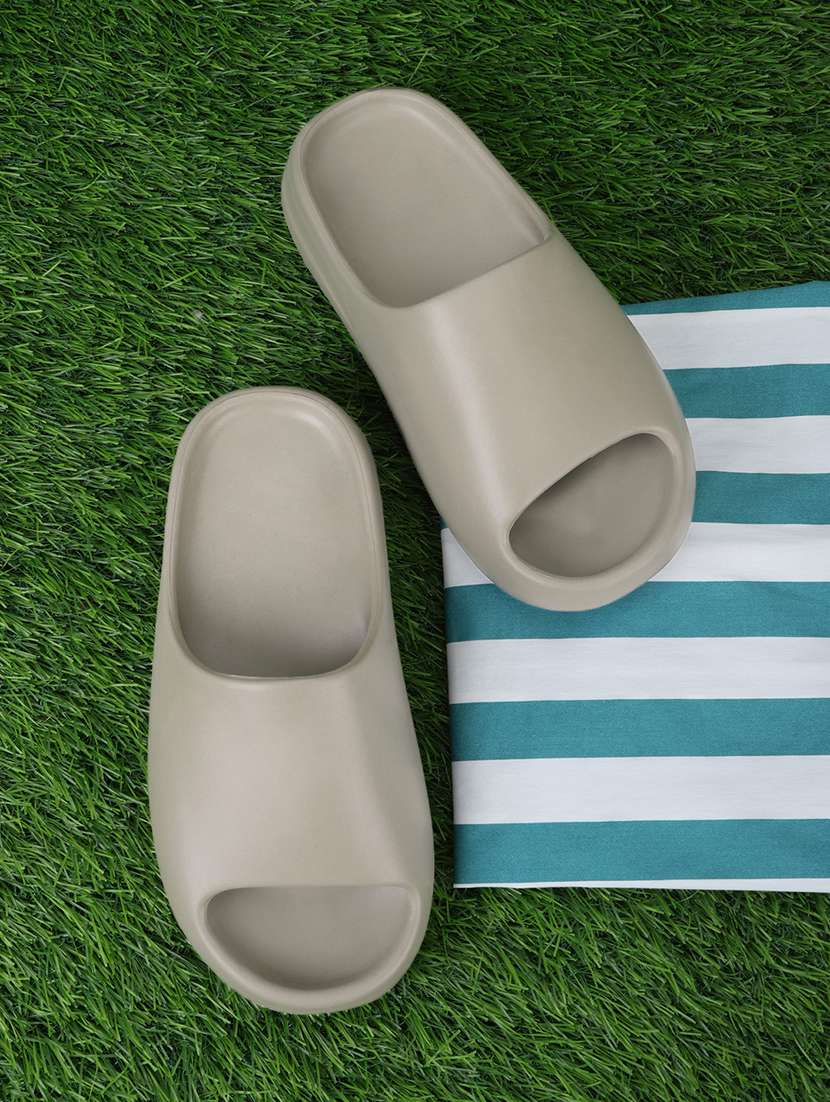 women grey solid slides 