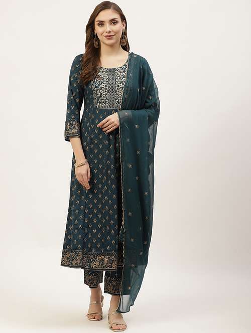 foil print kurta pant set with dupatta  - 18481106 -  Standard Image - 0