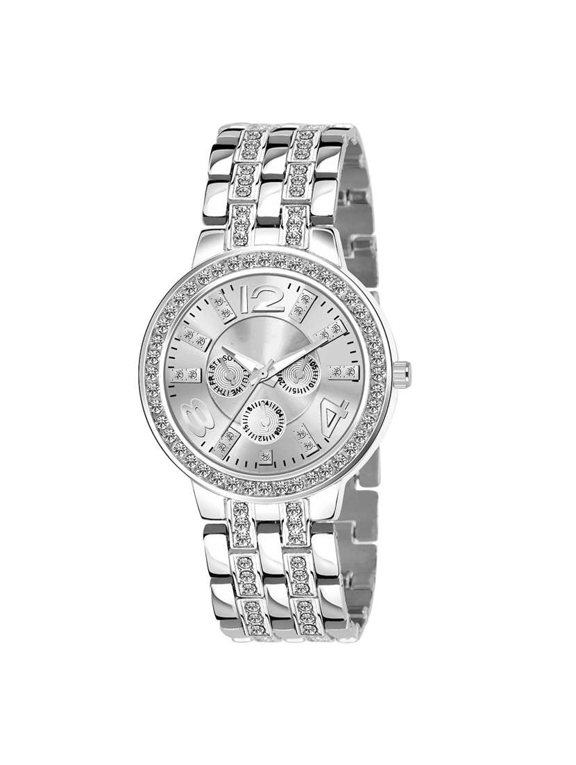 geneva silver chronograph watch 