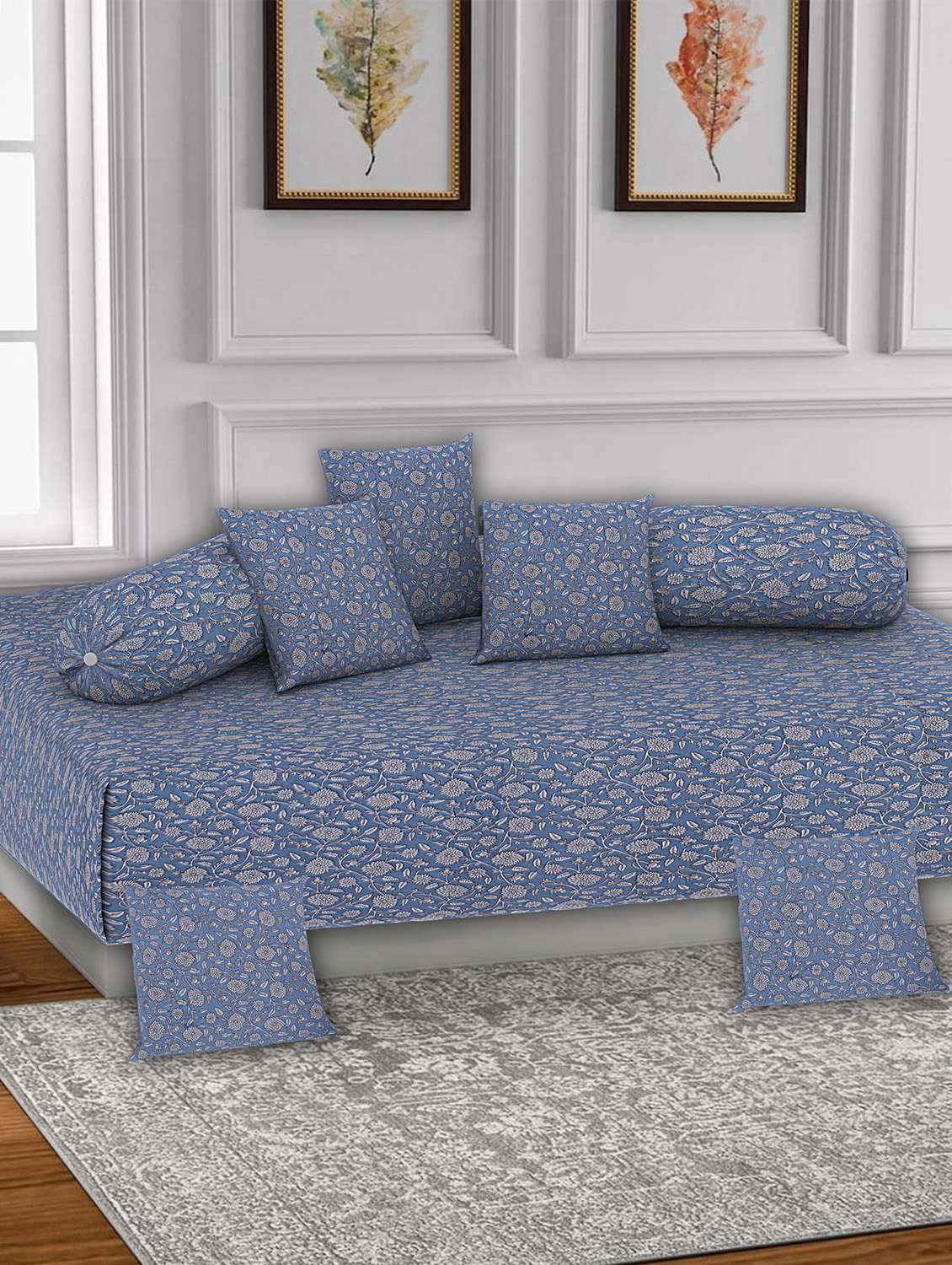 texstylers pure cotton jaipuri printed high quality diwan cover set(pack of 8)