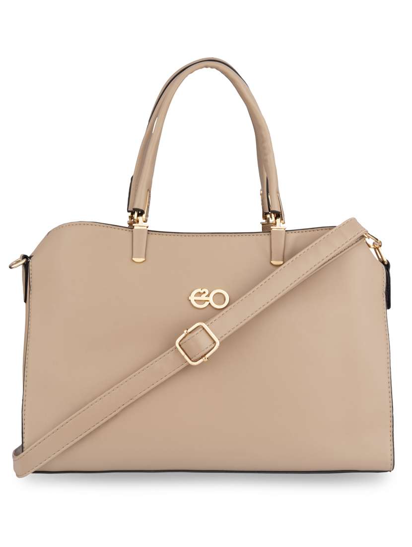 beige solid regular handbag