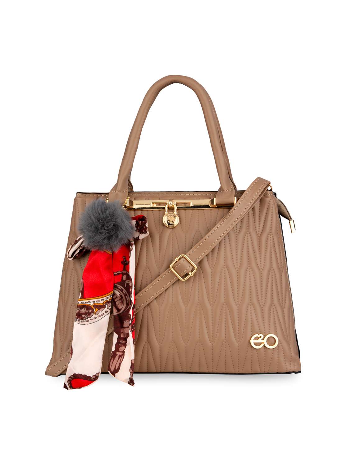 brown textured regular handbag
