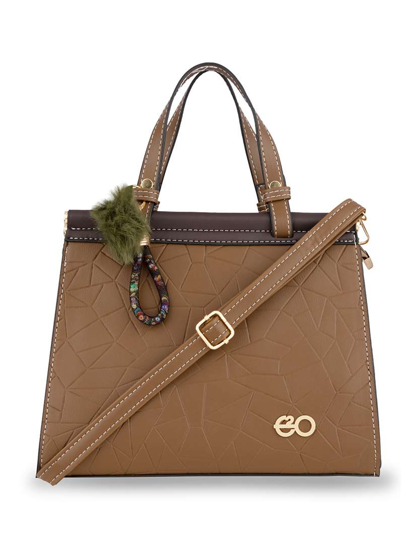 brown textured regular handbag